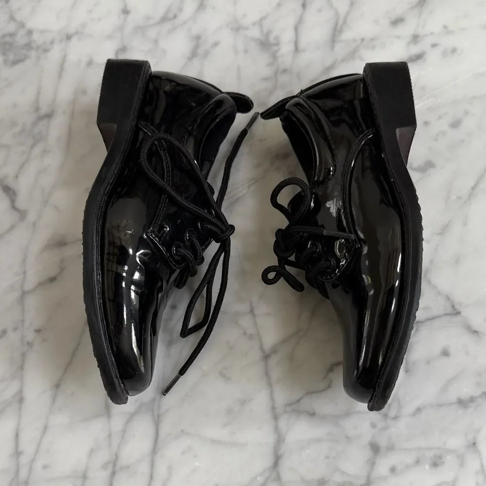 Tip Top Boys Lincoln Patent Leather Black Lace-Up Square Toe Shoes Sz 10 Toddler